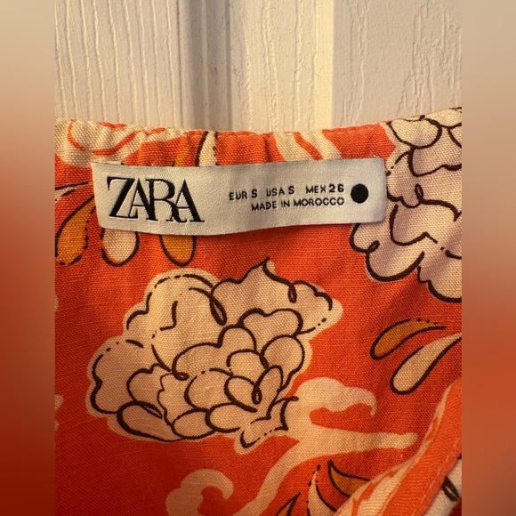 Zara drop waist printed midi dress coral orange size small - Picture 6 of 16